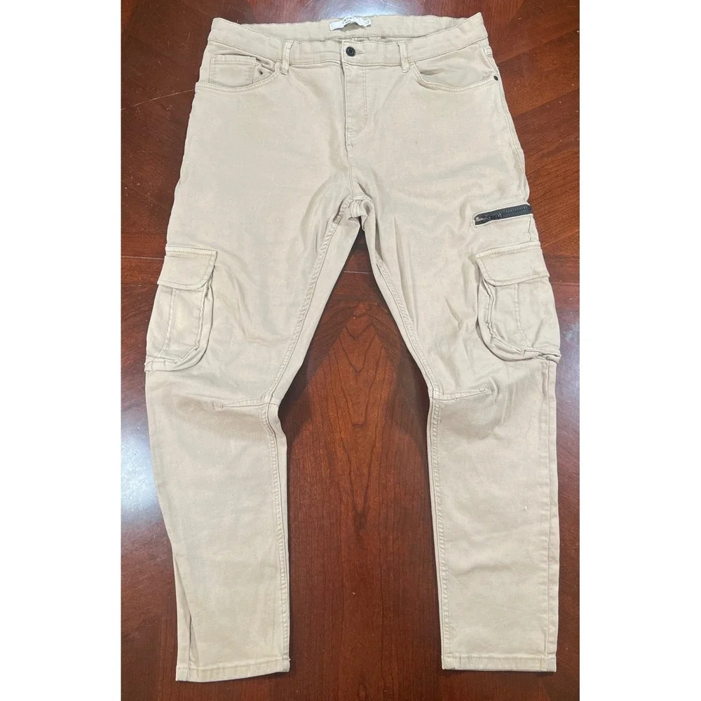 Celio Skinny Cargo Pants Mens 36 Beige Tactical Utility Trousers VOCASKIN 46 EUC
